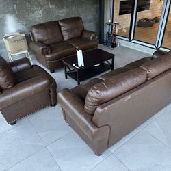 Leather Couch Set Brown