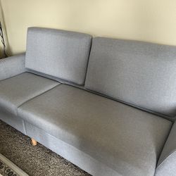 2 Sofas for Sale - Blue Futon/Sofa Bed & Gray Sofa w/ Ottoman