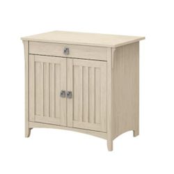 Bush Furniture Salinas Secretary Desk with Keyboard Tray And Storage Cabinet In Antique White SAS432AW-03 New! Newport Beach 
