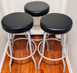Set of 3 Tall Director’s Chairs – Black Seats, Metal Frame