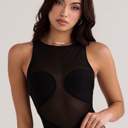 House of CB Chiara bandage black sheer bodysuit S 