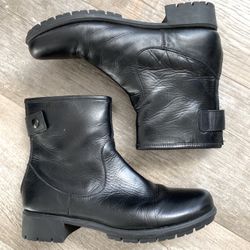 Aerosoles Black Leather Ankle Moto Boots Women’s Size 8
