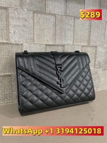 Saint Laurent Envelope Triquilt Wallet on Chain Bag Grain de Poudre Leather NEW