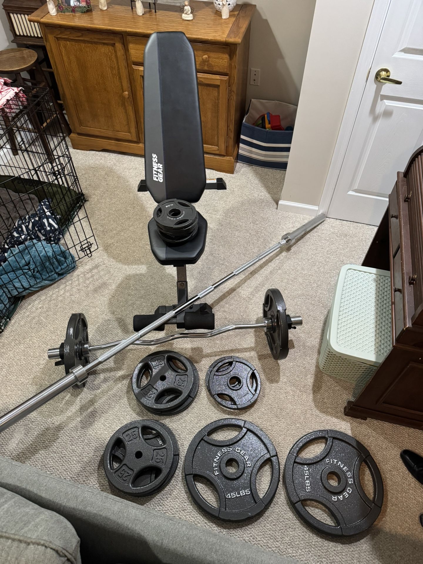 Weight Set (Barbel, Arm Barbel, Weights & Small Bench)