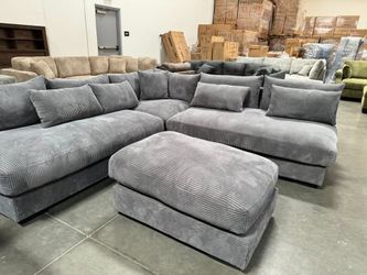 NEW Modern Dark Gray Modular Sectional Large Deep Ottoman Contemporary Fabric Minimalist Seat Set Beige Chocolate Brown BIG Living Room Couch SALE
