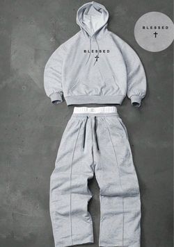 Blessed Cross Gray Hoodie Sweatsuit Set