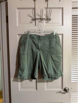 Women’s Karen Scott Cotton Bermuda Style Shorts Army Green Plus Size 18