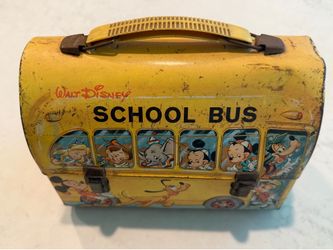 Vintage 1961 Walt Disney School Bus Dome Metal Lunchbox & COMPLETE Thermos Set