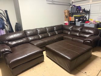 Large Brown U-Shaped Sectional + Ottoman
