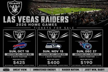 2026 Raiders Tickets vs Bills, Seahawks, Titans