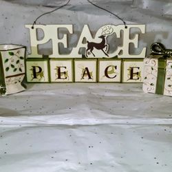 Christmas Yankee Candle Peace Set with sign, Peace Blocks & 2 Votive Candles