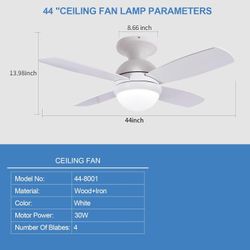 Teracfan
Low Profile Ceiling Fan with Light,44 Inch White Flush Mount