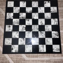 Glass Photo Checkers (Chess) Board w Glass Checkers Pieces Included