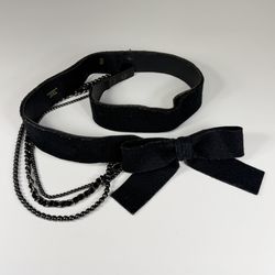 Chanel 02A (2002 Fall/Winter) Black Felt Bow Belt with Bead & Chain - 75 / 30