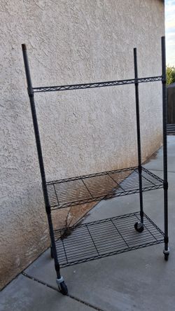 3-Tier Black Wire Shelving Unit on Wheels