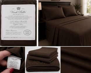 🛏️ Queen Size Microfiber Sheet Set – Brown