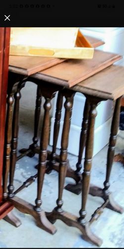 Visit or Deliver/Meet! Antique NESTING TABLES, Side Table w/ Cubby Shelf Drawer, Bamboo or Willow Signed Chair s, Child..SEE 12 PICS 100s MORE! READ⬇️ Thumbnail