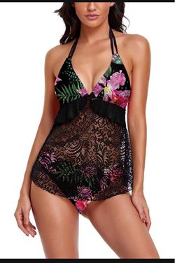 Womens Tankini Swimsuits Two Piece Bikini Set Lace Halter Swimwear Bathing Suit(small)