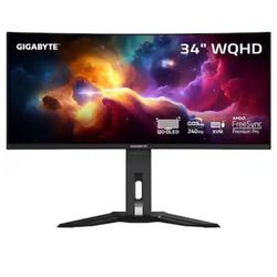GIGABYTE - MO34WQC2 34" QD-OLED Curved Monitor, WQHD 240Hz, 0.03ms, FreeSync Pro, USB-C KVM, HDMI, DP, Adjustable