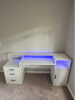 White Computer Desk with LED Lights