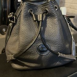 Dooney & Bourke Vintage Black Pebble Leather Drawstring Bucket Tote Bag USA Made