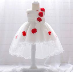 Girls White & Red Floral Party Dress -12 months