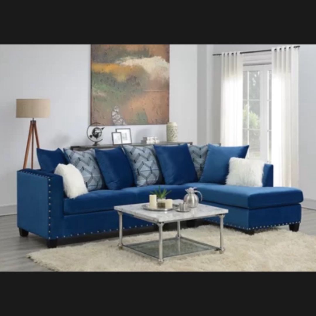 Teal Blue Sectional For Sale With Matching Pillows 