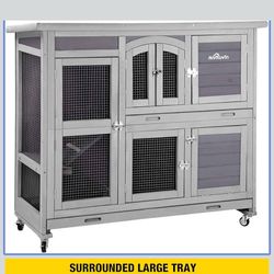 New in box Aivituvin 47" Two Story Rabbit Hutch Bunny Cage with Wheels, Indoor Outdoor Guinea Pig Cage with 2 Deep No Leak Tray AIR06-C