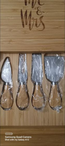 New never used bamboo cheese board with 4 stainless knives great gift for someone $20