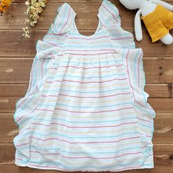 SIZE 6-6X GIRLS MULTICOLOR STRIPE RUFFLE STRAP COTTON DRESS