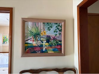 Original oil on canvas still life signed professionally framed