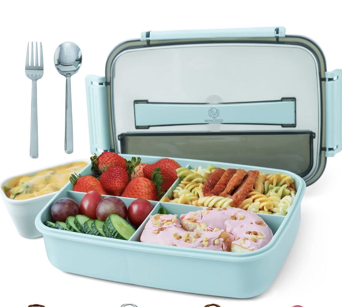 Bento Lunch Box Leak-proof Eco-Friendly Bento Box Food Storage Containers with Stainless Spoon&Fork for Adults Women Men Kids