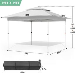 12X12 Pop Up Canopy Tent, Outdoor Canopy Tents for Parties Outdoor Camping Shade Canopy W/Overhanging Eaves & Sand Bag, Wheeled Bag, Height Adjustable