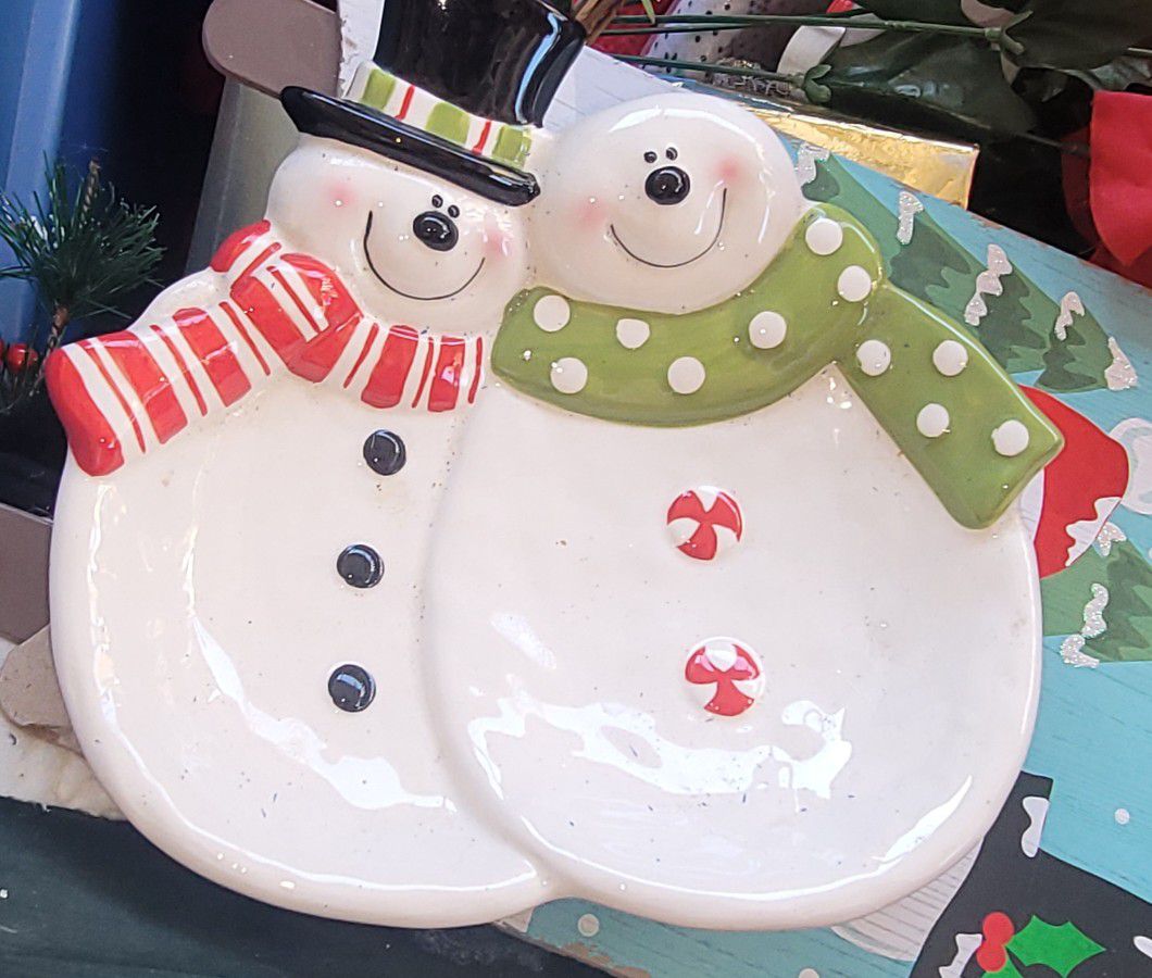 Mr,Ms Snowman Candy Christmas  Dish