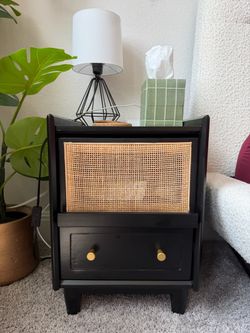 Pair of 2 Modern Black Rattan Nightstands