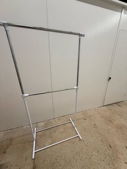 Adjustable Garment Rack on Wheels, Sturdy Double Rod, White, $35