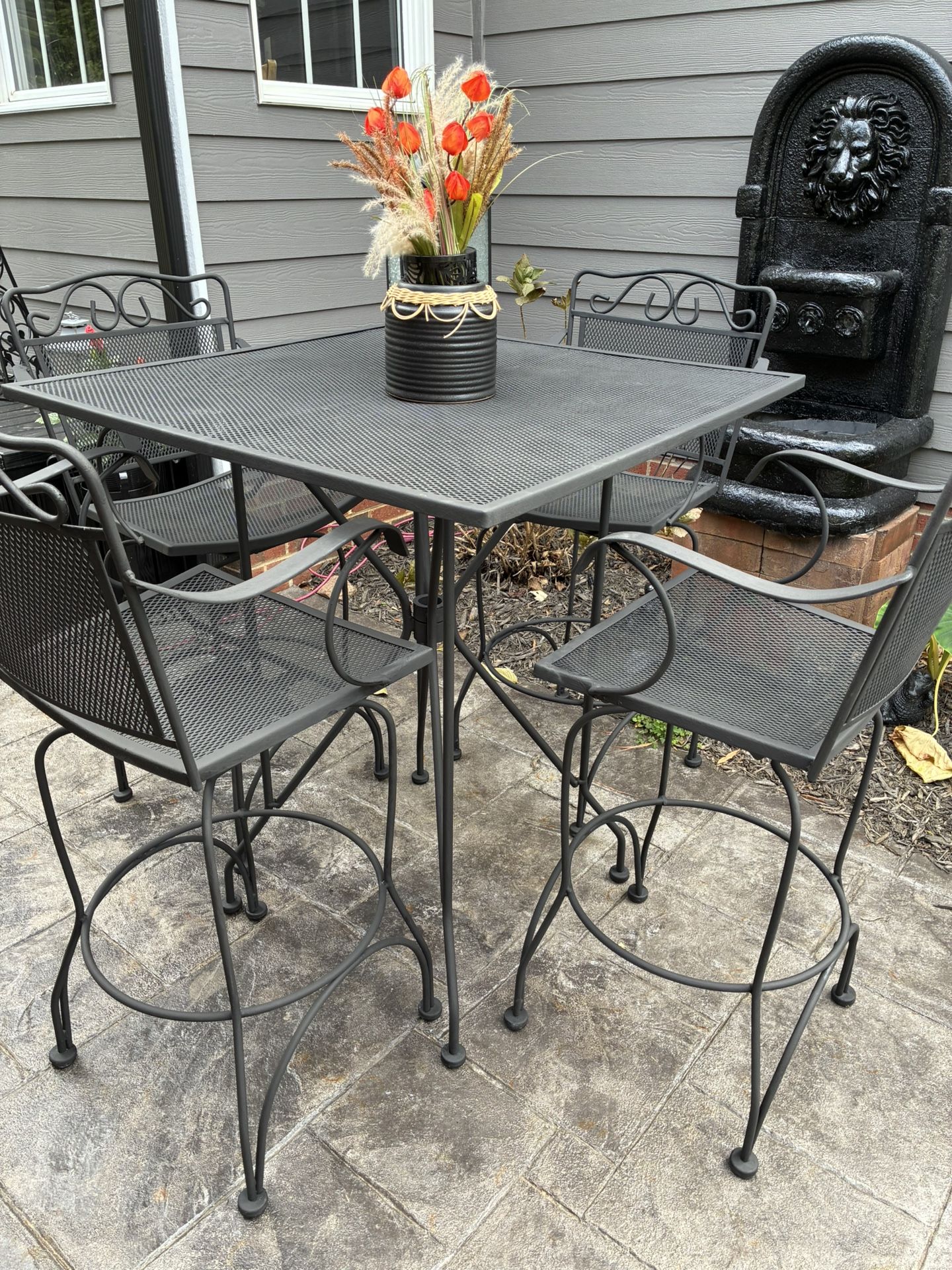 Five Piece Wrought Iron Bar Height Table Set
