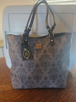 Disney Parks Dooney & Bourke Haunted Mansion Grey Wallpaper Large Tote Purse
