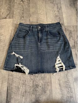 Blackheart Blue Distressed Denim Mini Skirt Button A-Line MD