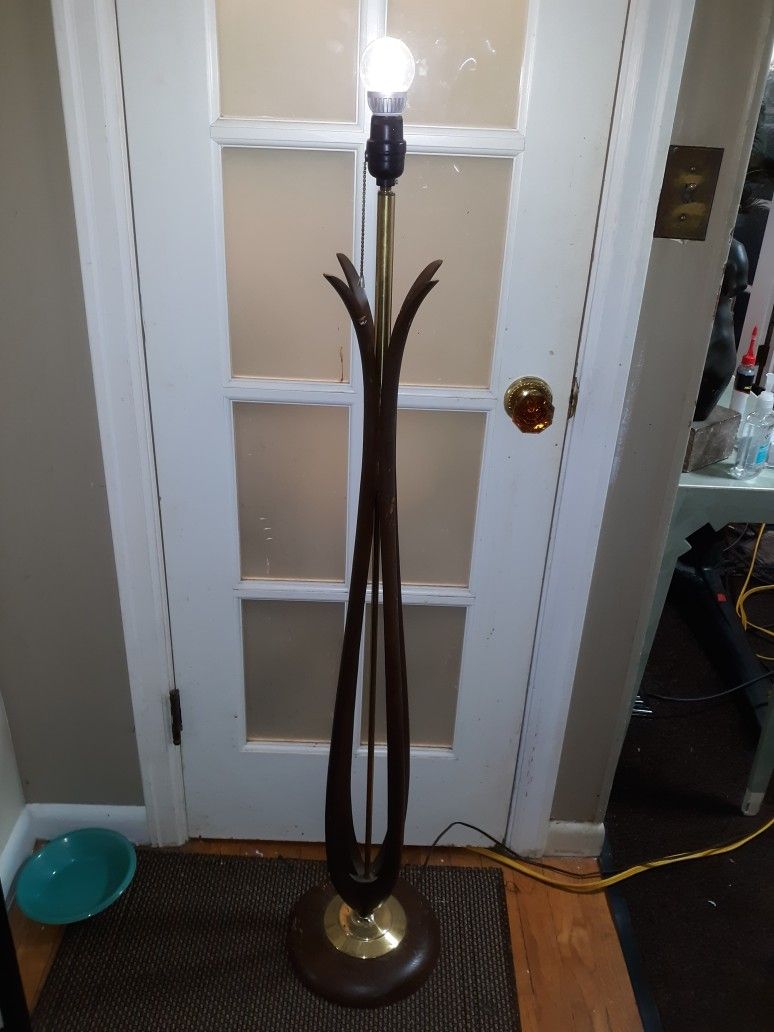 Danish Midcentury Mid Century Moder Floor Lamp Wood And Prass