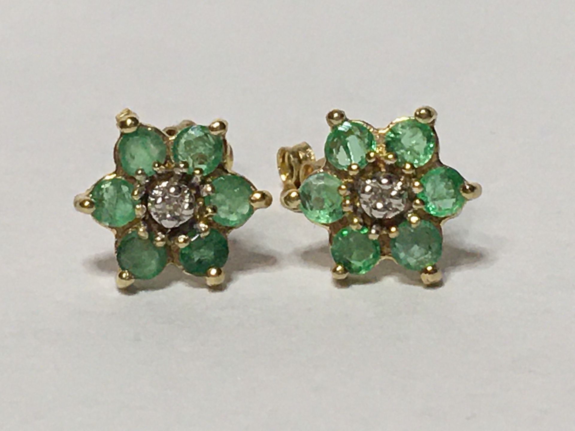 Vintage 10k emerald and diamond earrings