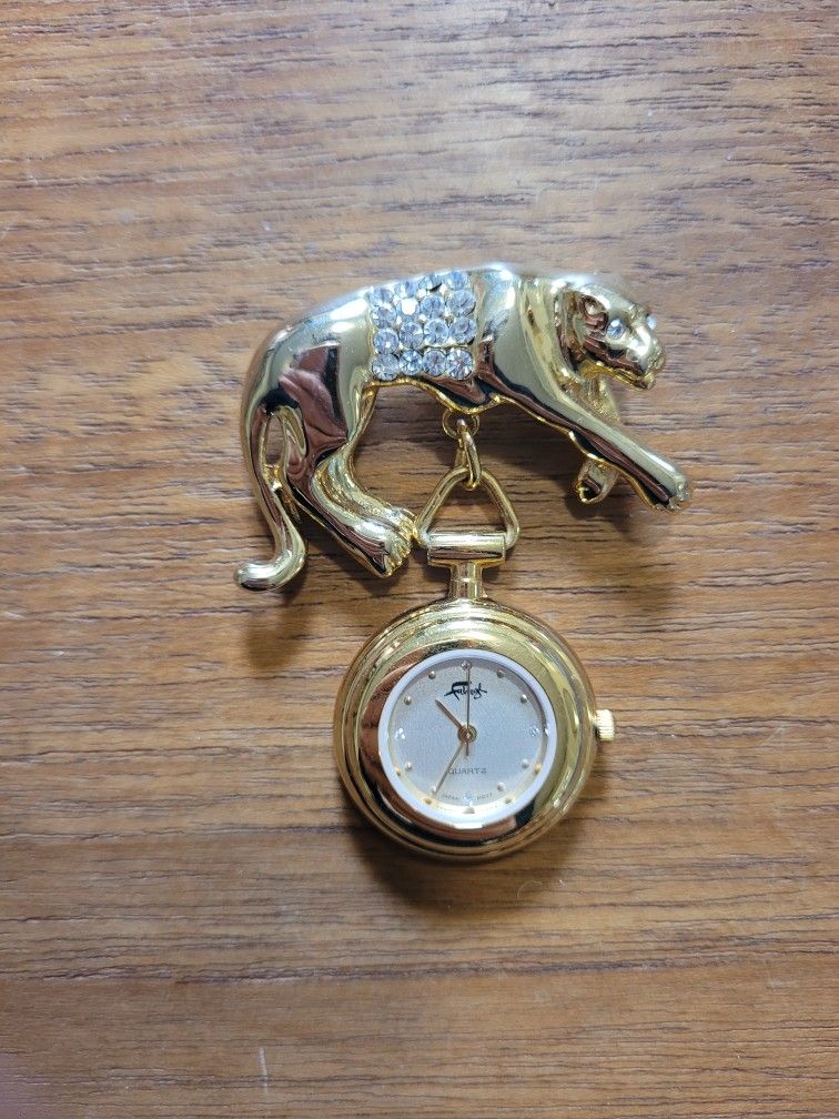 Vintage FABERGE' Gold Panther Brooch Watch