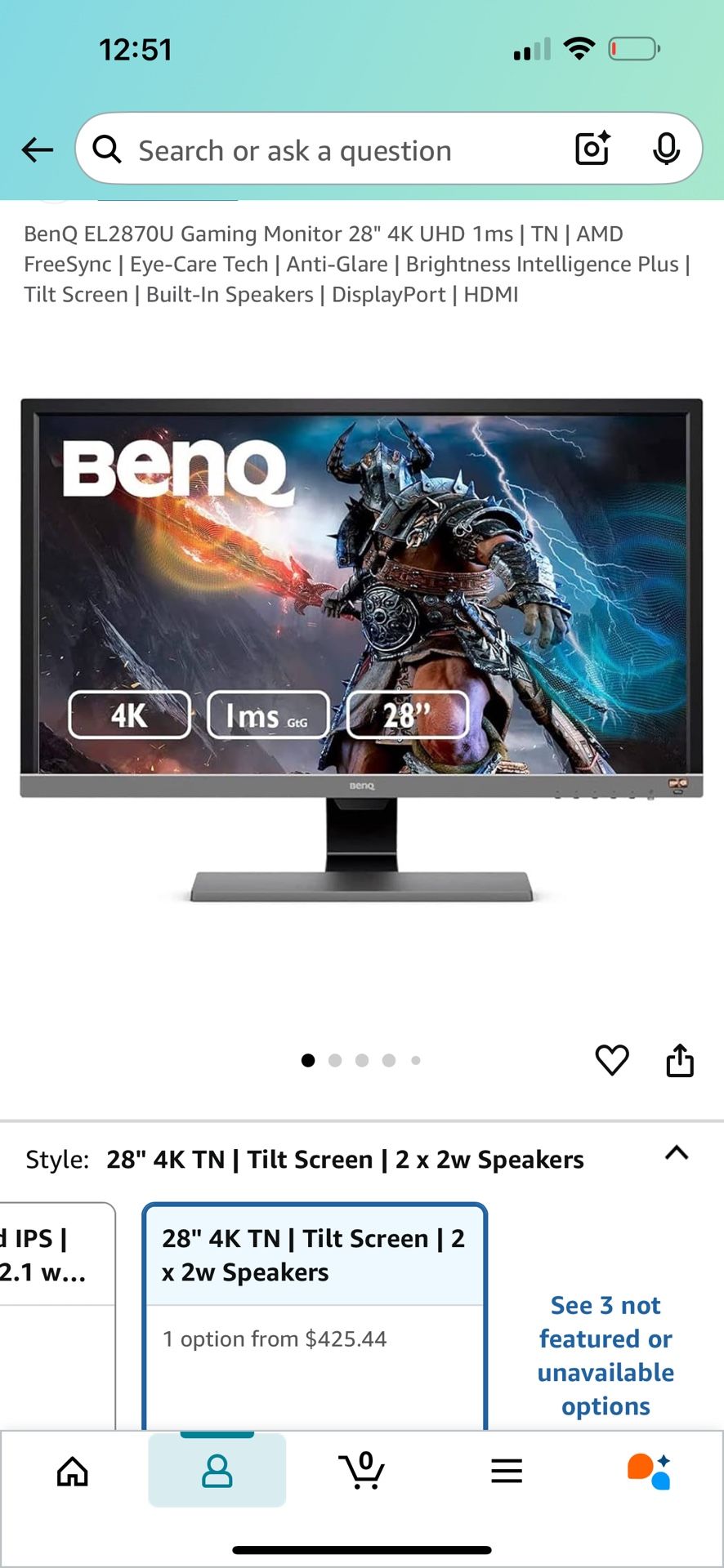 BenQ EL2870U Gaming Monitor 28" 4K UHD 1ms | TN | AMD FreeSync