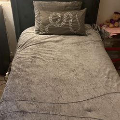 Twin Size Bed And Mattress Grey 