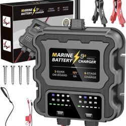 Smart 2 Bank Marine Boat Battery Charger 10A (5A/Bank) 12V Waterproof Desulfator