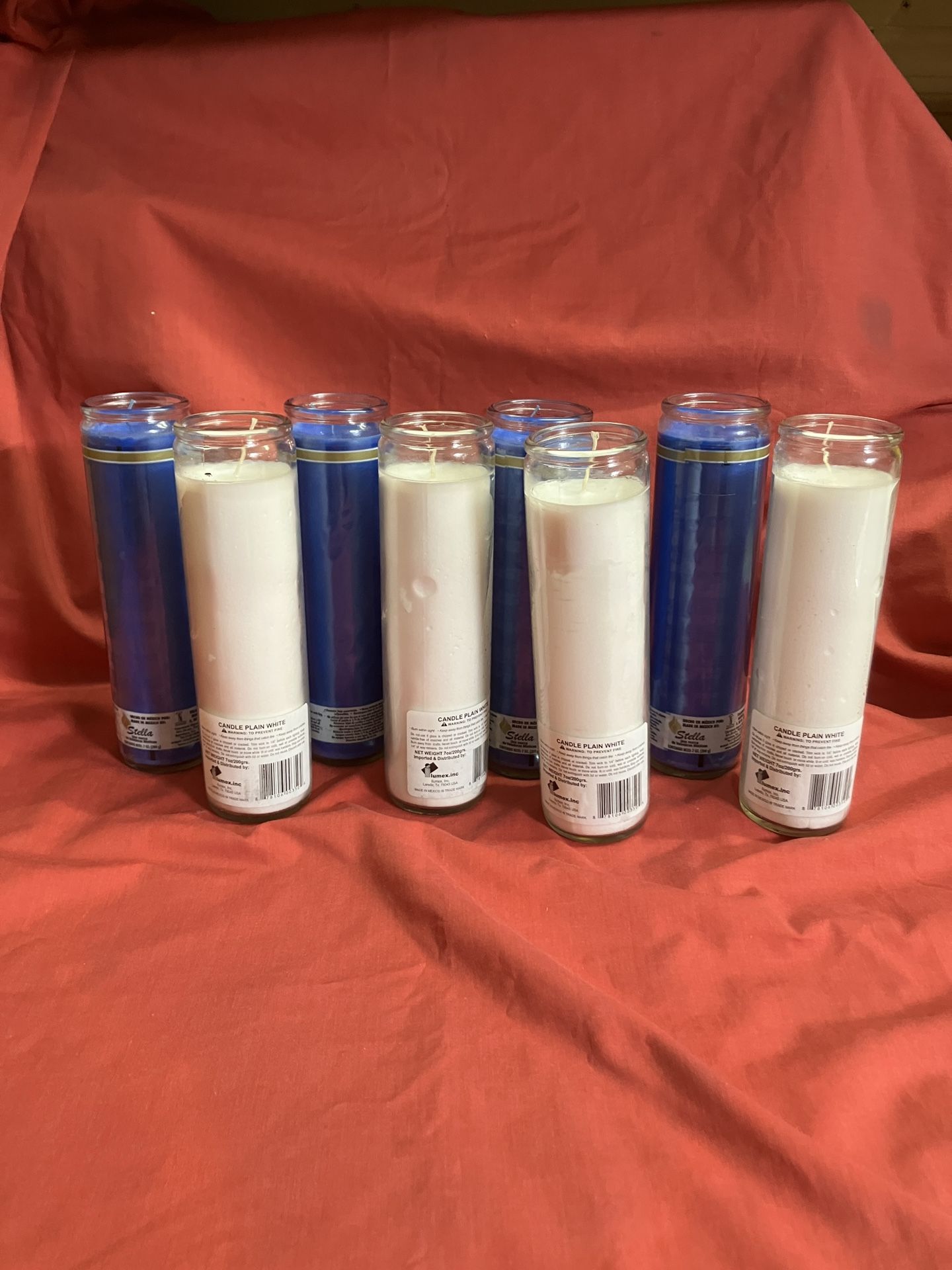 (8) White And Blue Glass Candle Jars