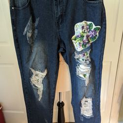 Upcycled Fashion Jeans Sz 36 Baggy 