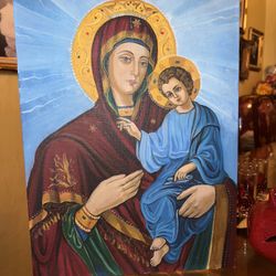 Holy Virgin Mary of Angels, Saint Mary with Jesus Christ-Unique 100% Hand Painted Icon, Blessed Virgin Mary-Madonna with child-art