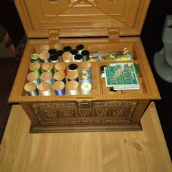 Old Antique Sewing Box W/ Original Stuff-