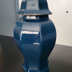 Navy and Gold Ginger Jar Vase with Lid